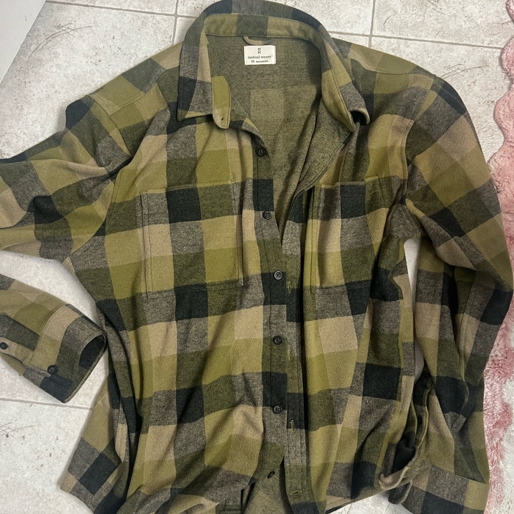 Green and Black Plaid Button-Up Shirt NWOT